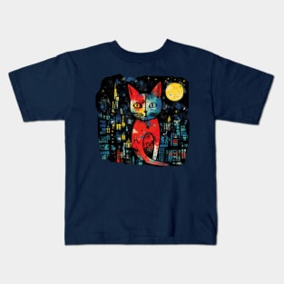 Night city cat Kids T-Shirt